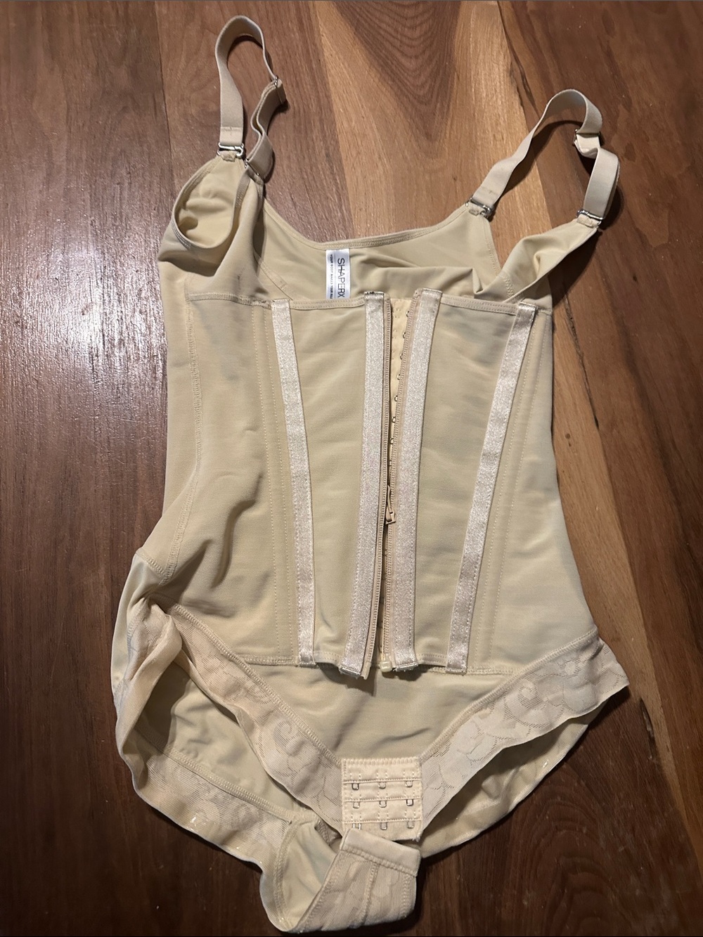 Firm-Control Beige Shaping Bodysuit with Front Closure